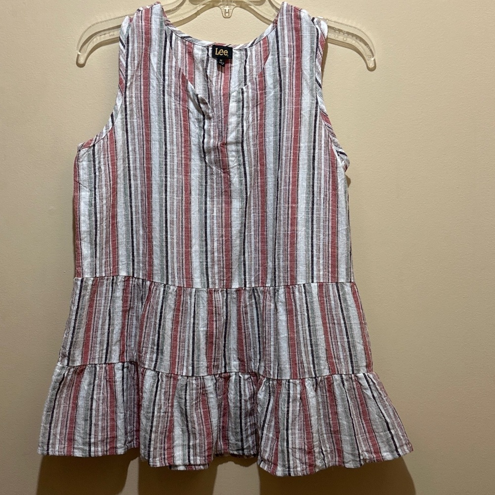 Lee Linen Blended summer peplum tank top women sleeveless v neck blouse M